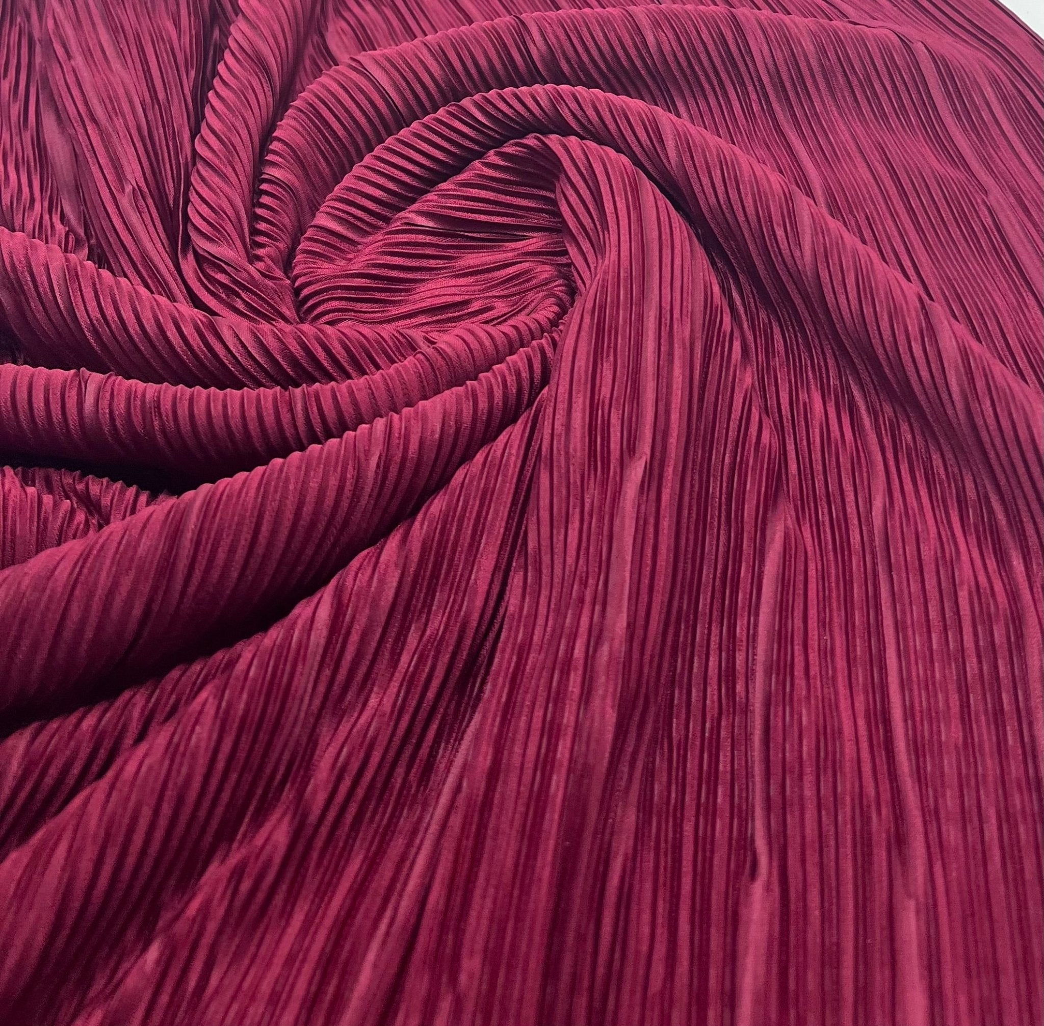 Burgundy Plisse Pleated Stretch Fabric - T9 Fabrics